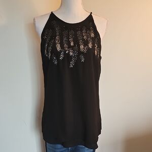 White House Black Market Black Tank Top with Metallic Accents